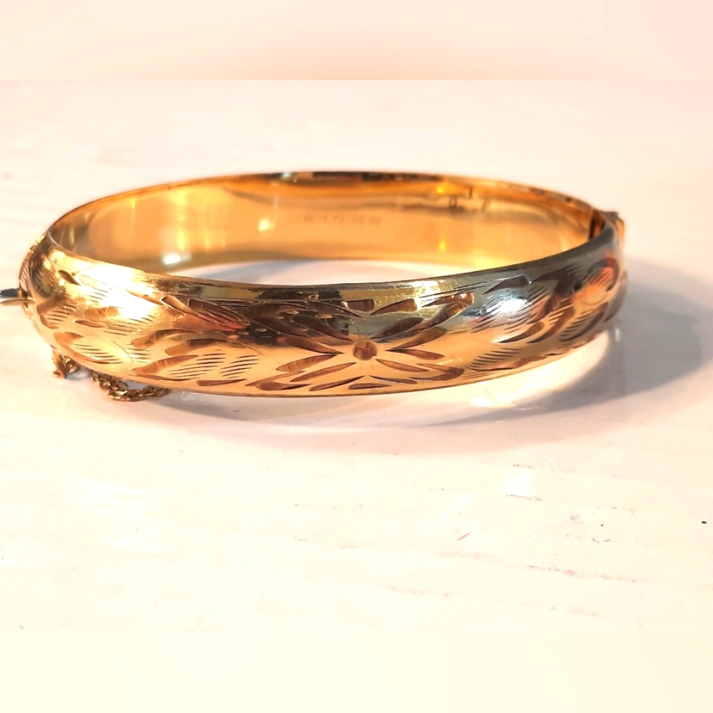 Gold  Filled And Silver Under Floral Bangle Bracelet